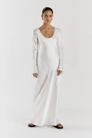 LEA WHITE SLEEVED SATIN MAXI DRESS