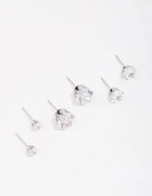 Waterproof Stainless Steel Graduating Cubic Zirconia Earring 3-Pack